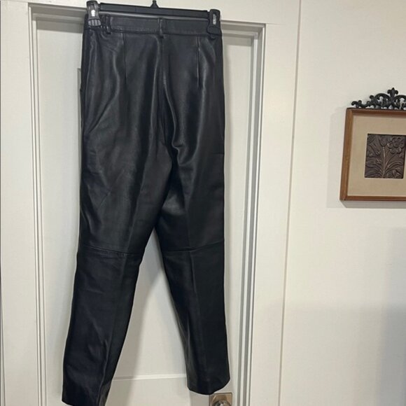 Vintage Black Leather Straight Leg Women's Pants, Size 28 - Picture 2 of 4